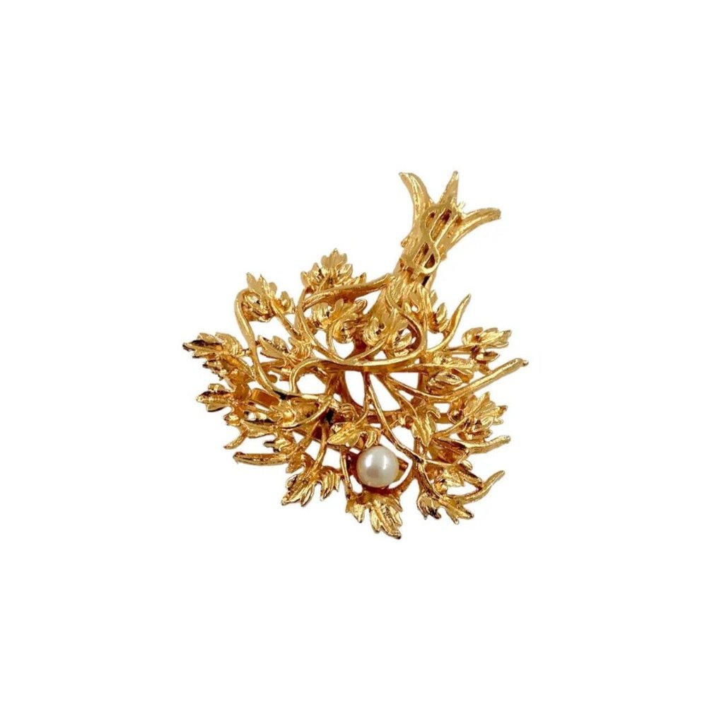1950s Gold Plated Money Tree 3D Brooch Pin, Natural Pearl, Dollar Sign, Vintage - Picture 9 of 12
